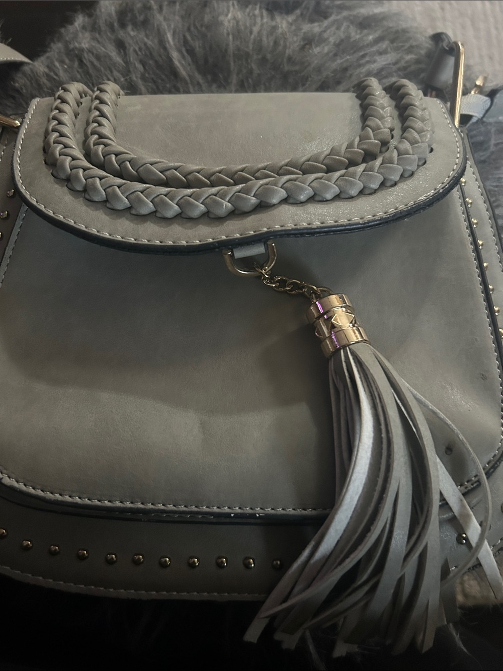 Stylish Grey Braided Tassel Crossbody Bag - Women